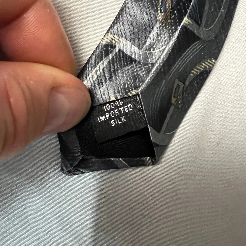 Zylos Gold George Machado 100% Imported Silk Abstract Geometric‎ Pattern Necktie